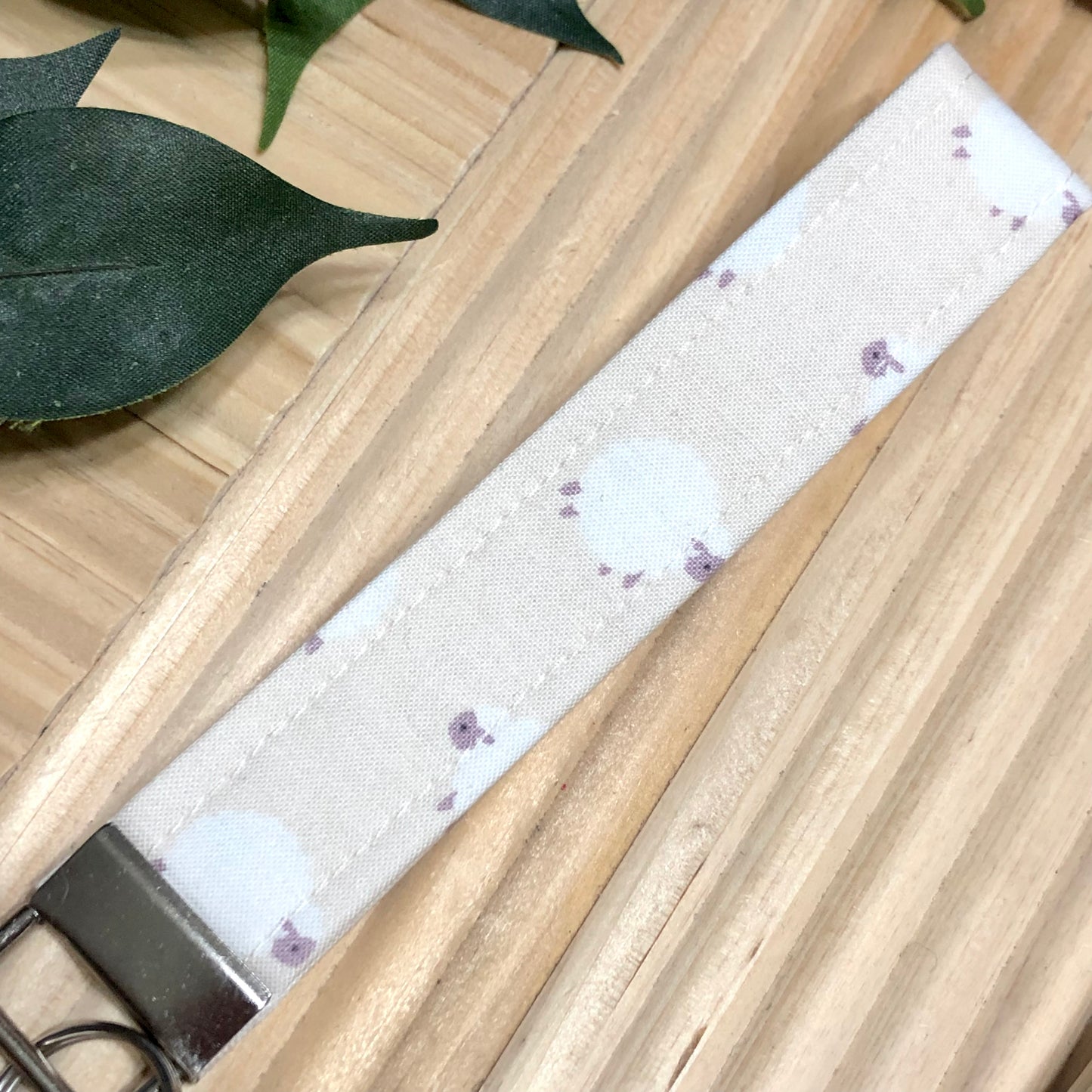 Sheep Print Fabric Wristlet Keychain, Key Fob