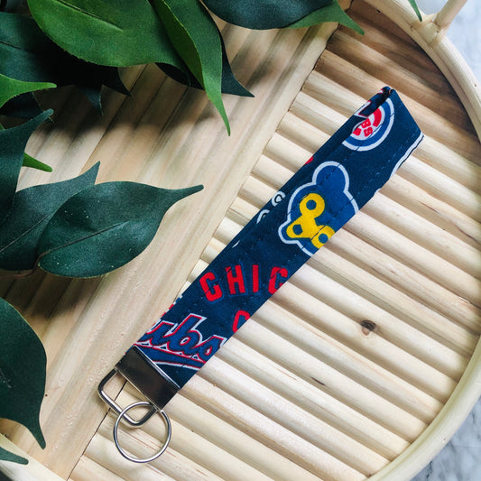 Chicago Cubs Baseball Throwback Print Fabric Wristlet Keychain, Key Fob