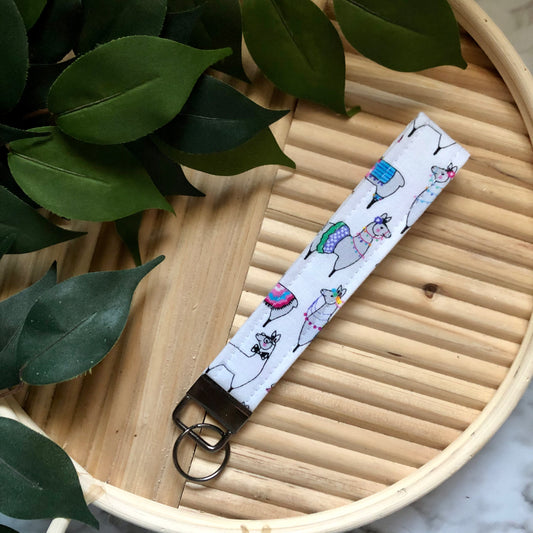 Party Llama Print Fabric Wristlet Keychain, Key Fob