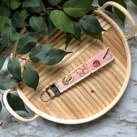 Harry Potter Pink Seeker in Training Print Fabric Wristlet Keychain, Key Fob