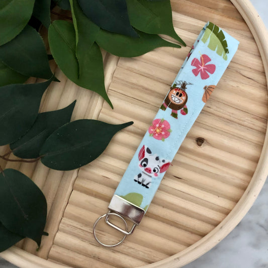 Pua Moana Print Fabric Wristlet Keychain, Key Fob