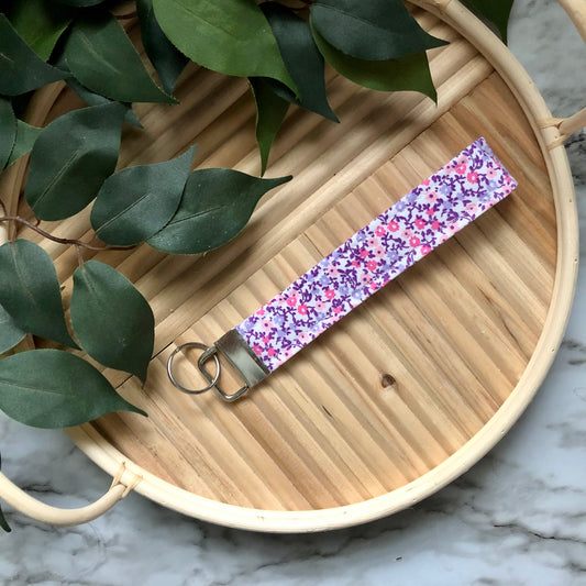 Itty Berry Floral Print Fabric Wristlet Keychain, Key Fob
