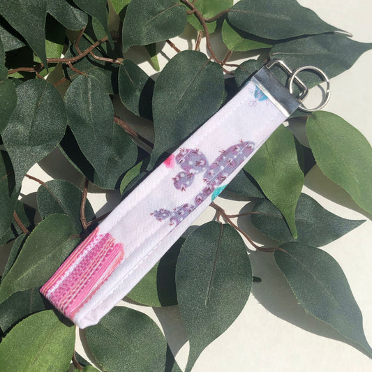 Pink, Purple, and Blue Cactus Print Fabric Keychain, Key Fob