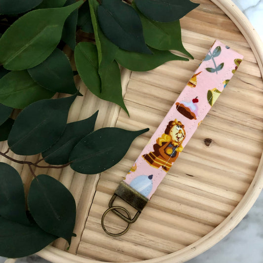 Cogsworth & Friends/Beauty and the Beast Print Fabric Wristlet Keychain, Key Fob