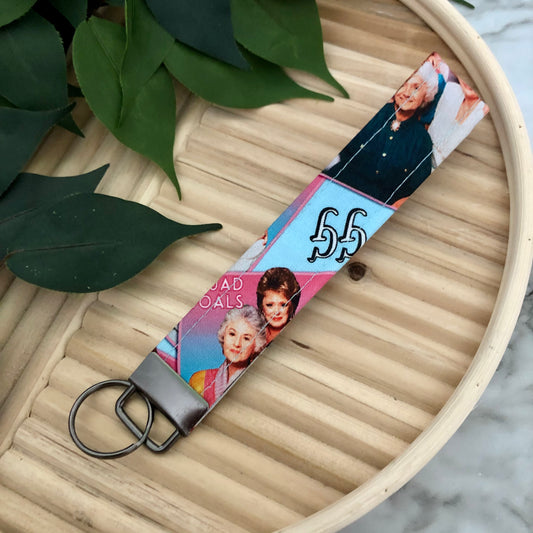 Golden Girls Print Fabric Wristlet Keychain, Key Fob