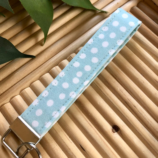 Baby Blue Dot Print Fabric Keychain, Key Fob