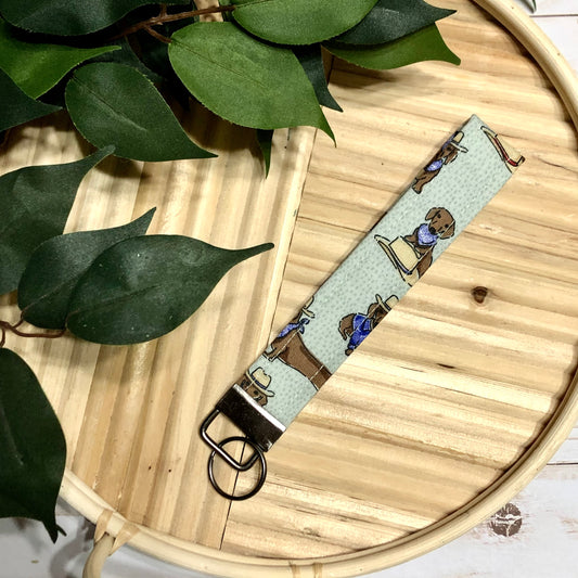 Western Weenies Print Fabric Wristlet Keychain, Key Fob