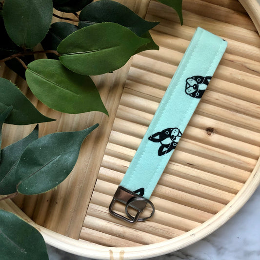 Frenchy Faces Print Fabric Wristlet Keychain, Key Fob