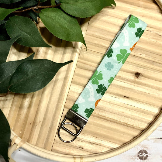 St. Patrick’s Day Print Fabric Wristlet Keychain, Key Fob