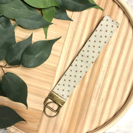 Natural X Print Fabric Wristlet Keychain, Key Fob