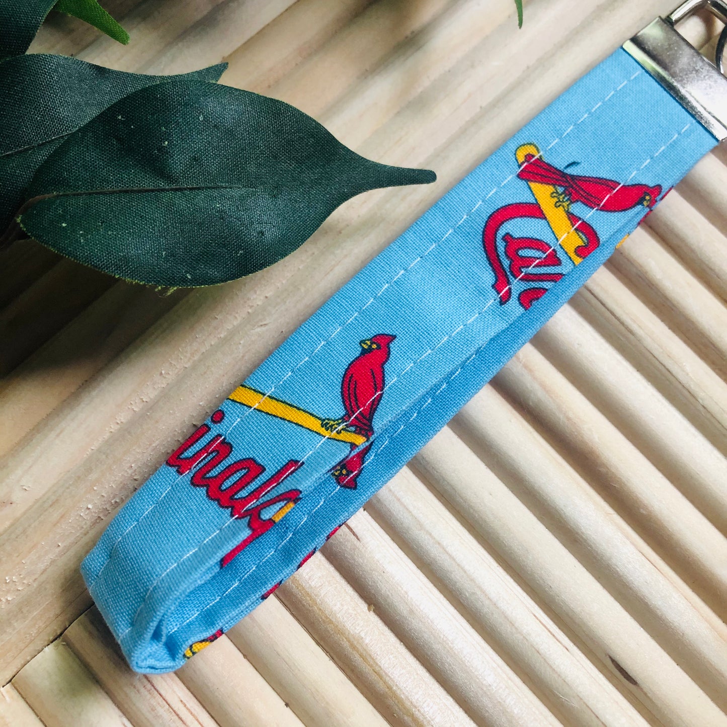 St. Louis Cardinals Light Blue Print Fabric Wristlet Keychain, Key Fob