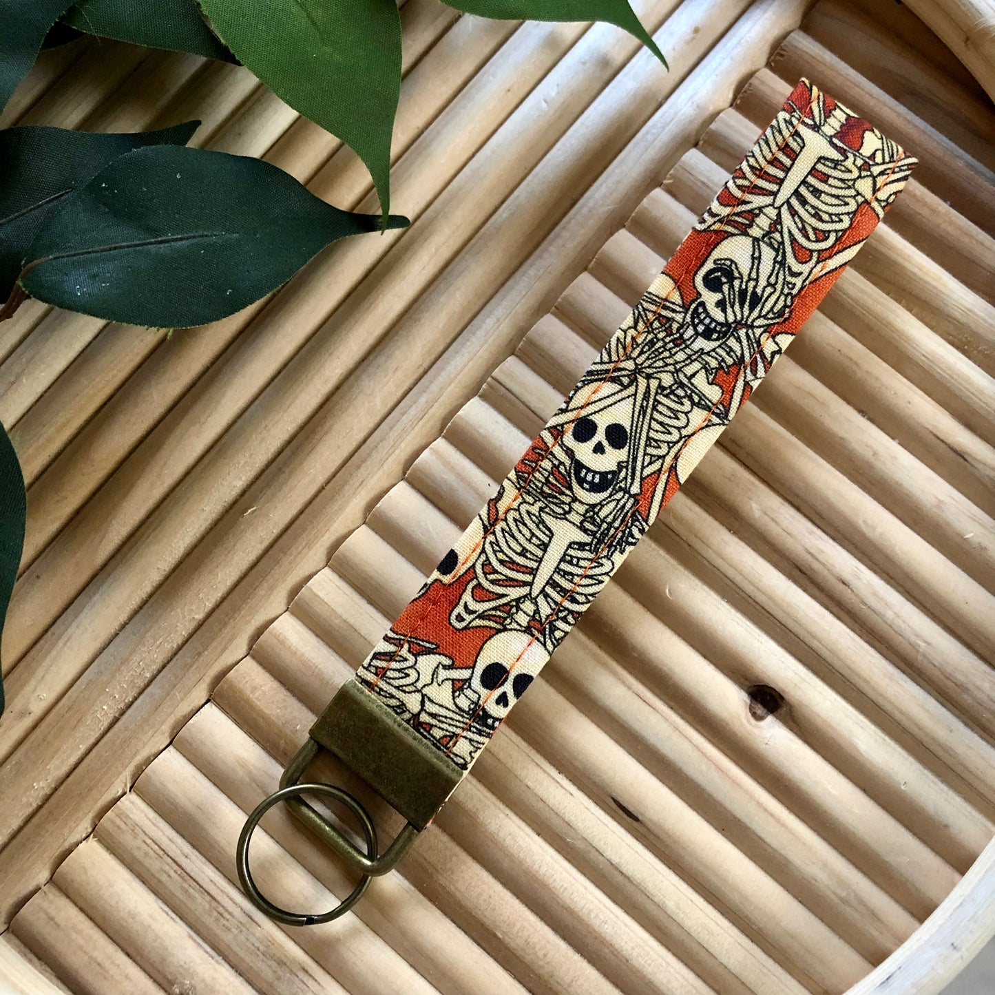 Skeleton Print Fabric Keychain, Key Fob