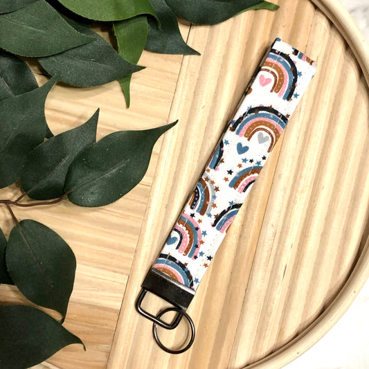 Rainbow Party Print Fabric Wristlet Keychain, Key Fob