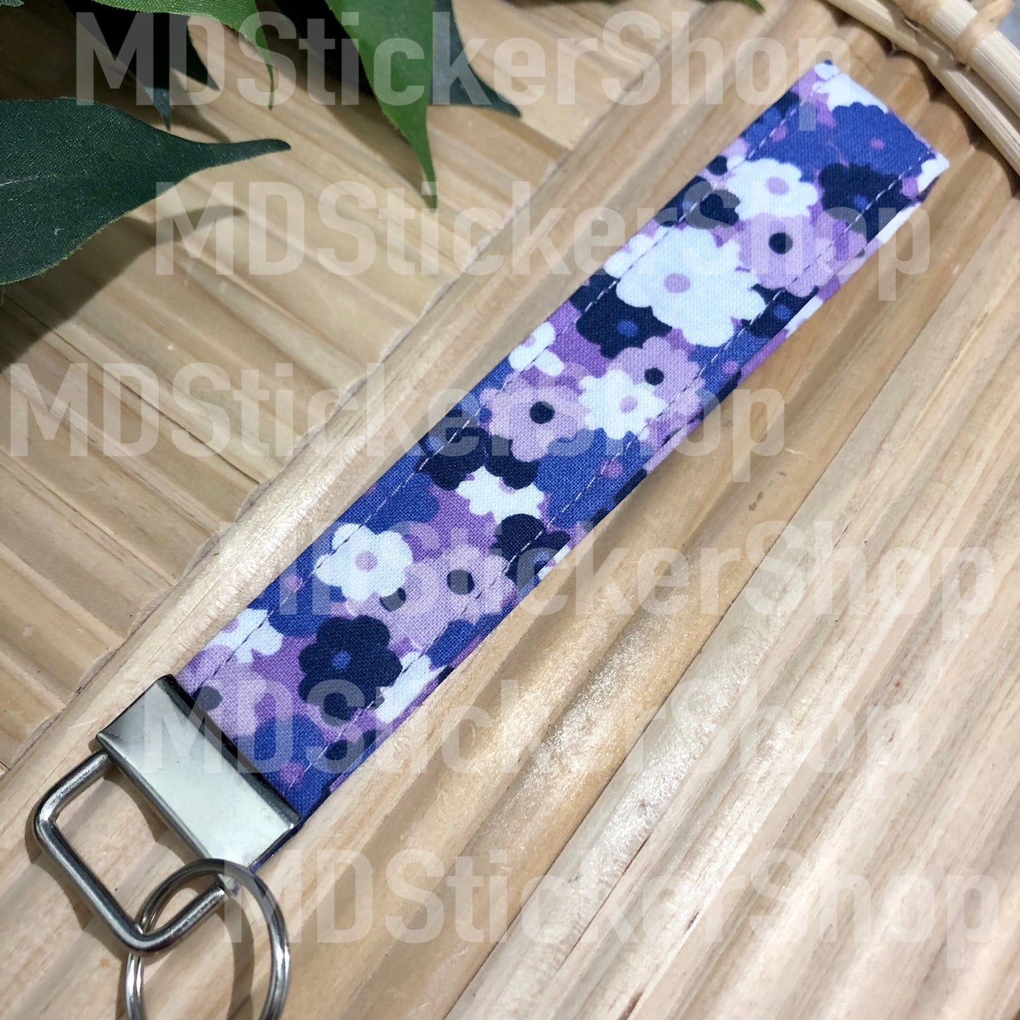 Purple Floral Print Fabric Keychain