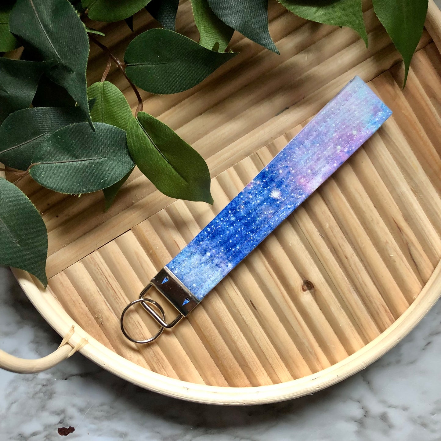Cotton Candy Galaxy Print Fabric Wristlet Keychain, Key Fob