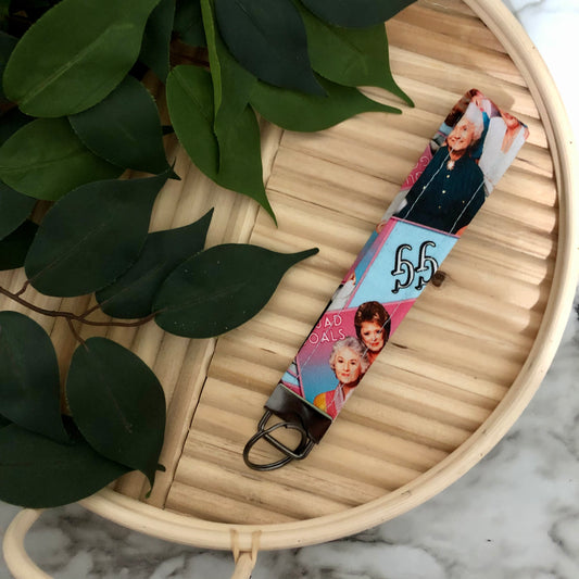 Golden Girls Print Fabric Wristlet Keychain, Key Fob