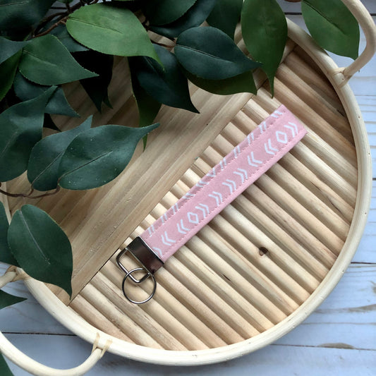 Pink Arrow Print Fabric Wristlet Keychain, Key Fob