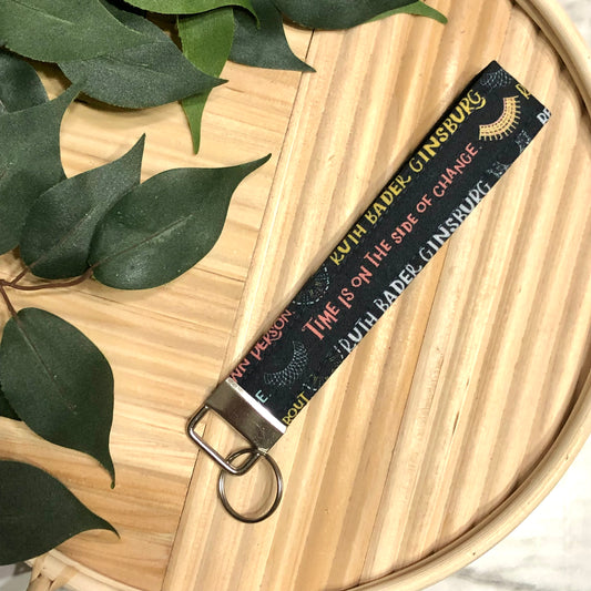 Ruth Bader Ginsburg Print Fabric Wristlet Keychain, Key Fob
