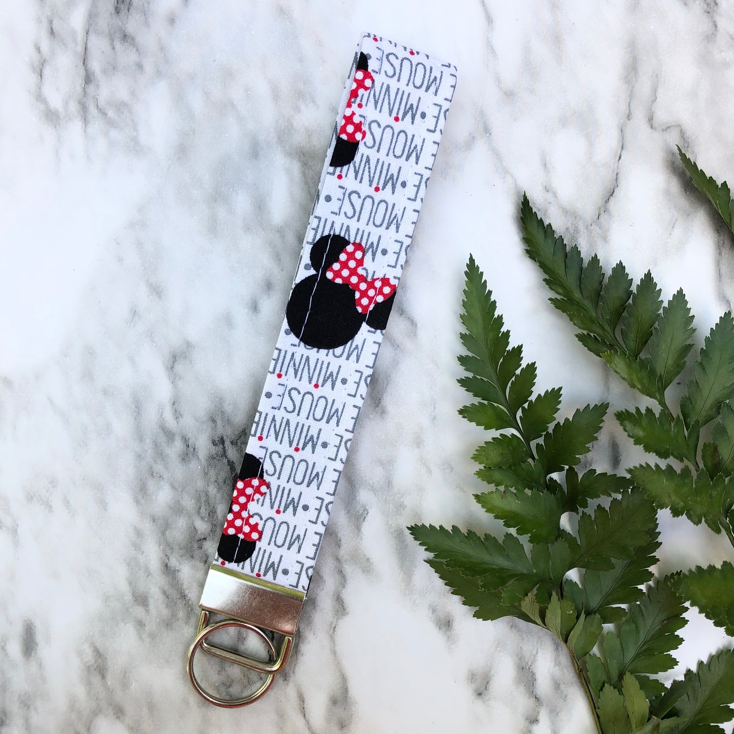 Minnie Mouse Print Wristlet Keychain, Key Fob