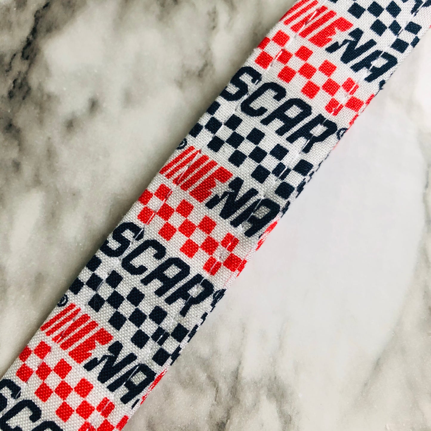 Black, White, and Red NASCAR Print Fabric Keychain, Key Fob