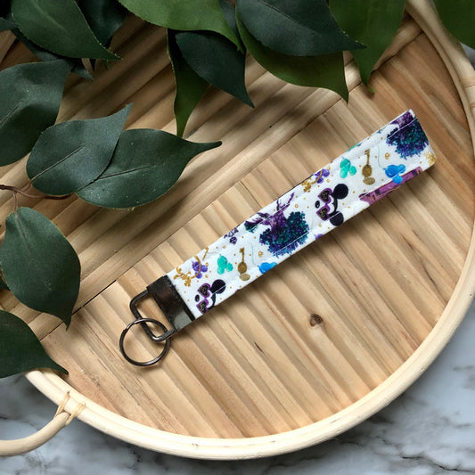 Disney 50th Anniversary Print Fabric Wristlet Keychain, Key Fob