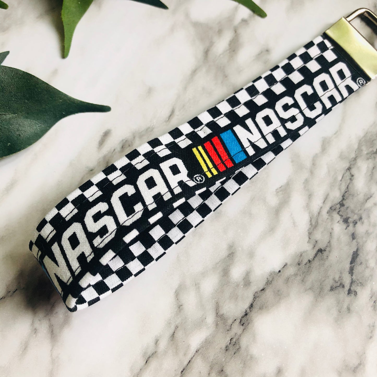 Black and White Checkered NASCAR Fabric Keychain, Key Fob