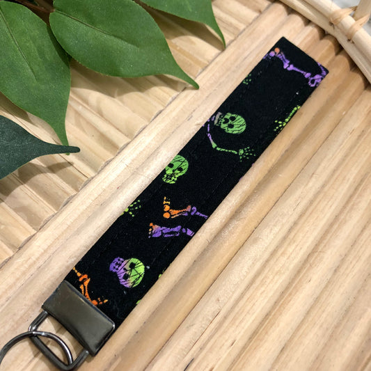 Colorful Skellie Print Fabric Keychain, Key Fob