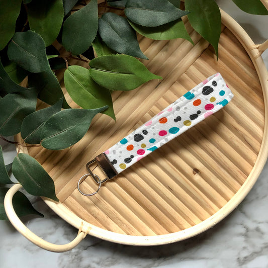 Colorful Dots Print Fabric Wristlet Keychain, Key Fob