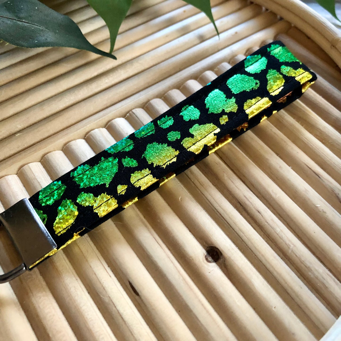 Rainbow Metallic Animal Print Fabric Keychain, Key Fob