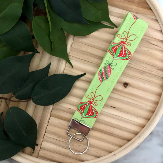 Lime Ornaments Print Fabric Wristlet Keychain, Key Fob
