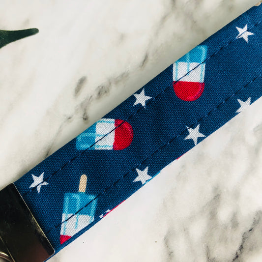 Popsicles and Stars Print Fabric Wristlet Keychain, Key Fob