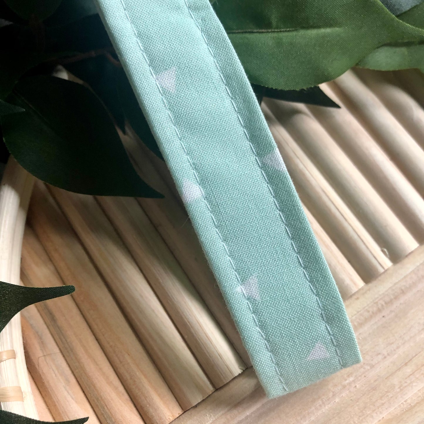 Mint Green and White Triangle Print Fabric Wristlet Keychain, Key Fob