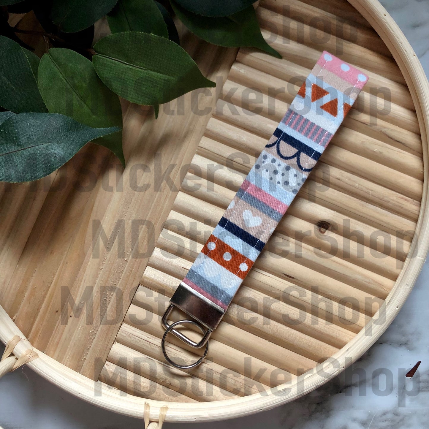 Playful Stripe Print Fabric Keychain