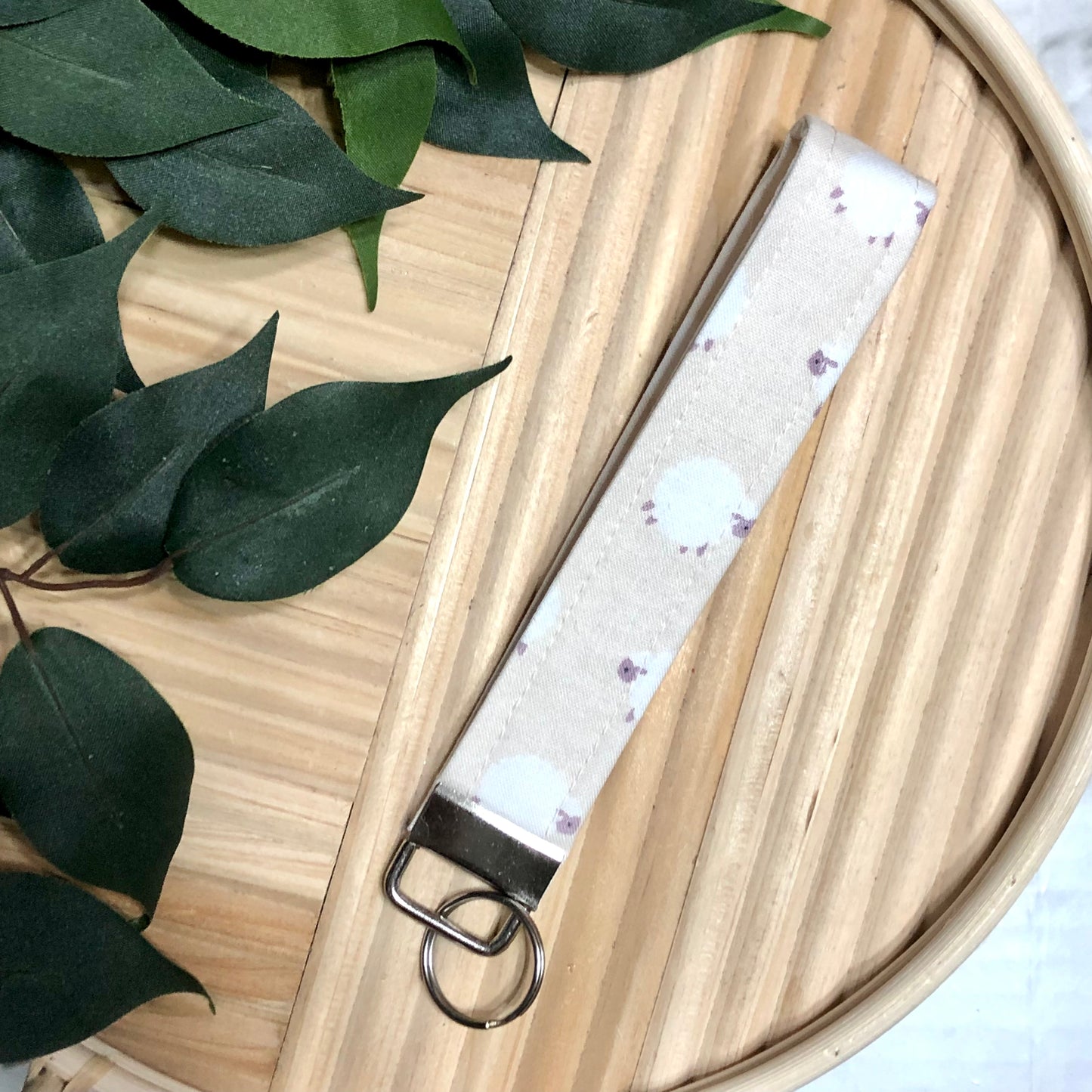 Sheep Print Fabric Wristlet Keychain, Key Fob