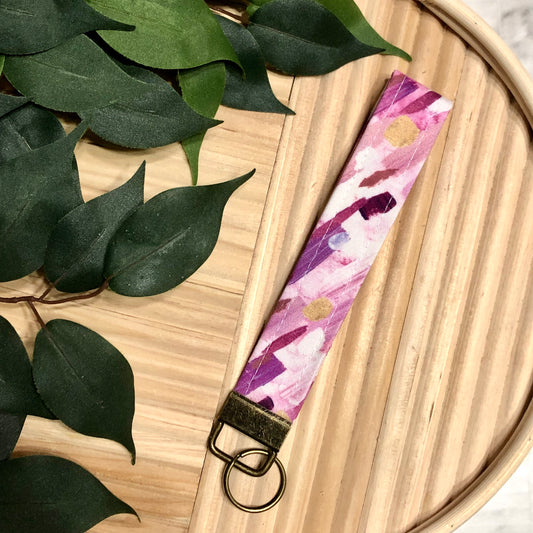 Purple Abstract Swatches Print Fabric Wristlet Keychain, Key Fob