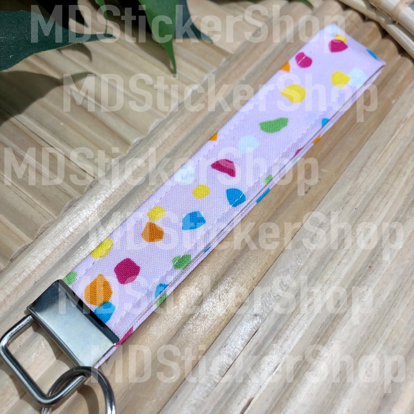 Pink Terazzo Print Fabric Keychain