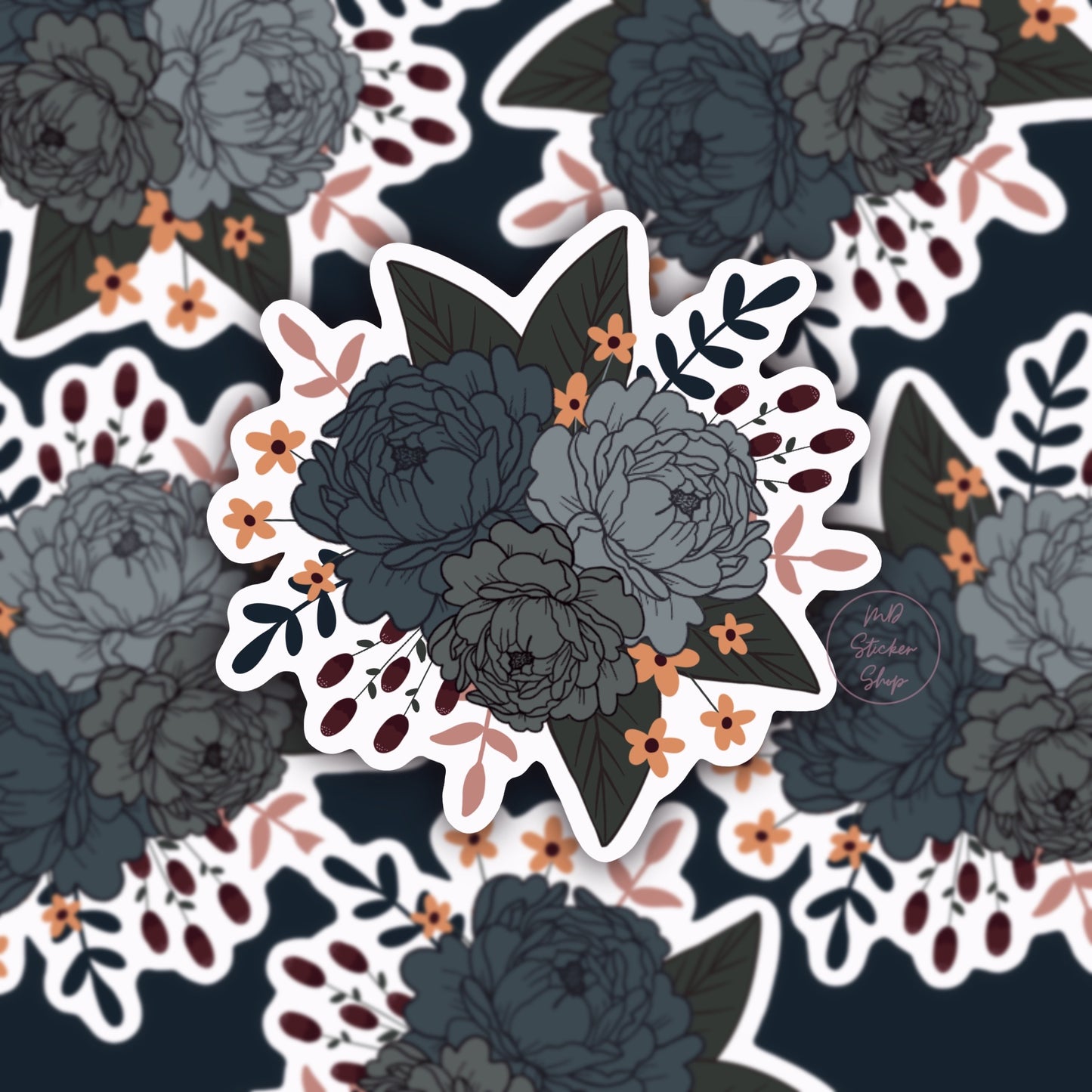 Dark Blues Floral Bouquet Sticker