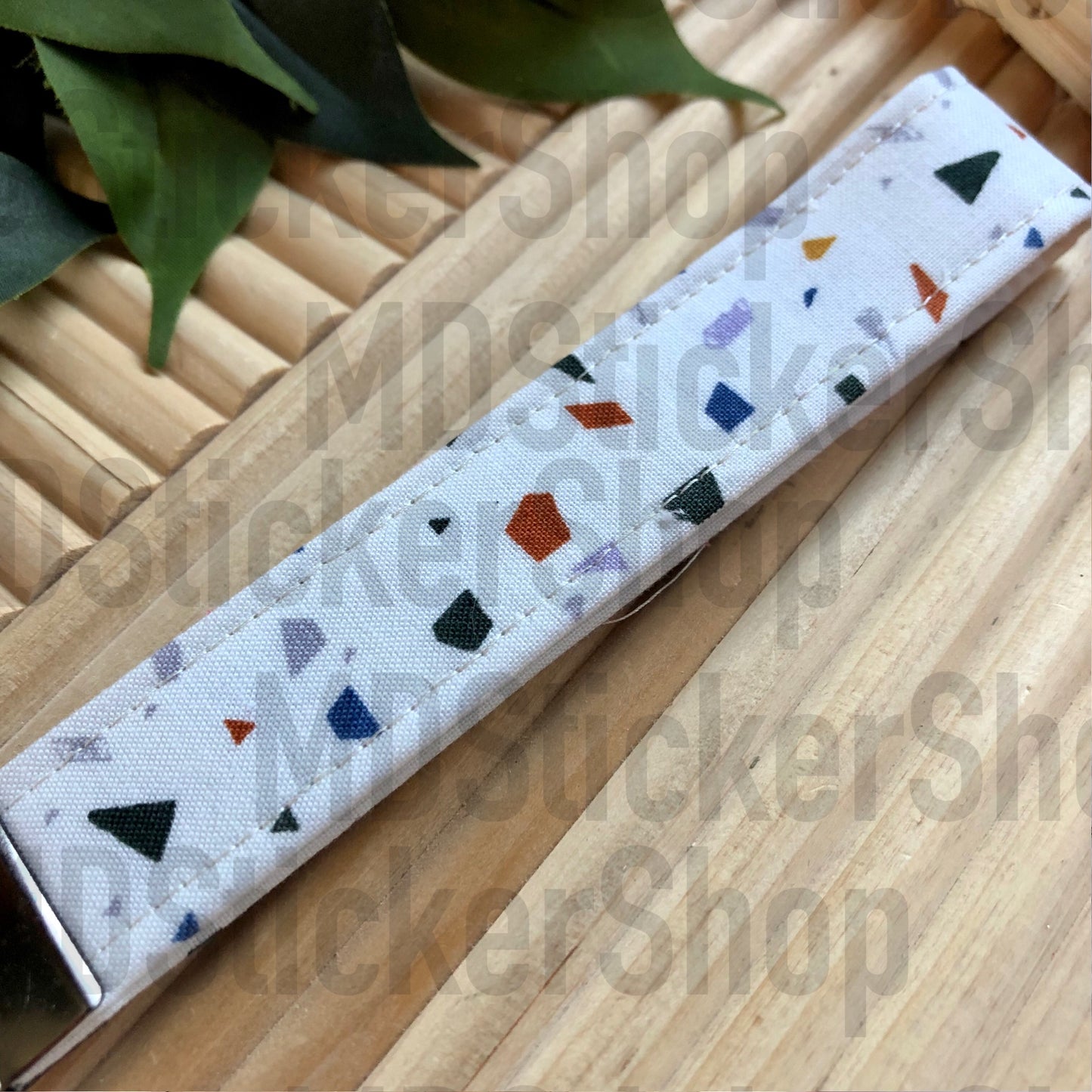 Red and Blue Terrazzo Print Fabric Keychain
