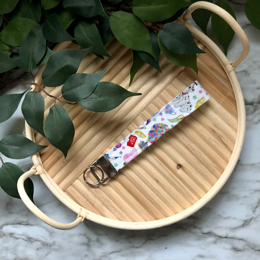 Disney Characters Print Fabric Wristlet Keychain, Key Fob