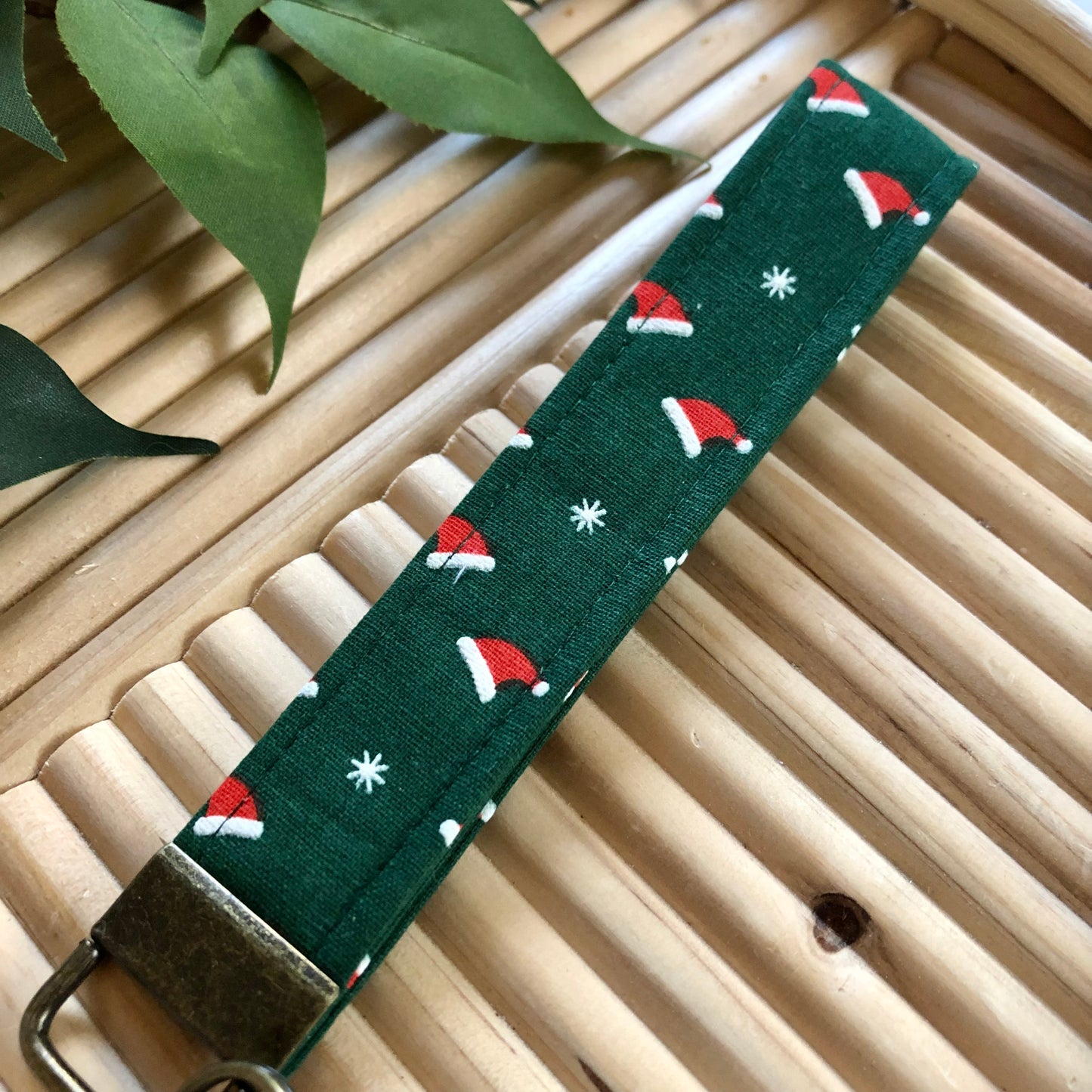 Santa Hat Print Fabric Keychain, Key Fob