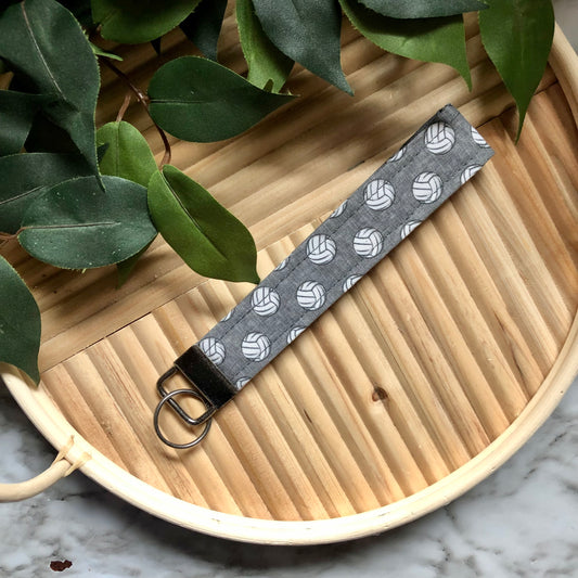 Grey Volleyball Print Fabric Wristlet Keychain, Key Fob