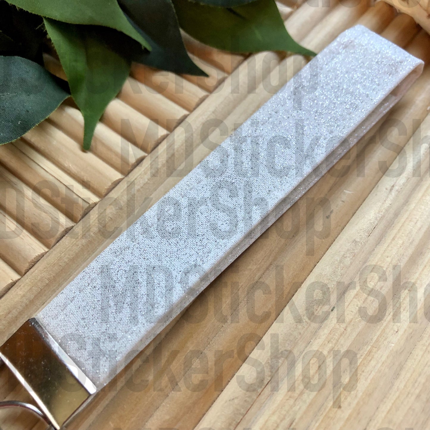 White Glitter Print Fabric Keychain