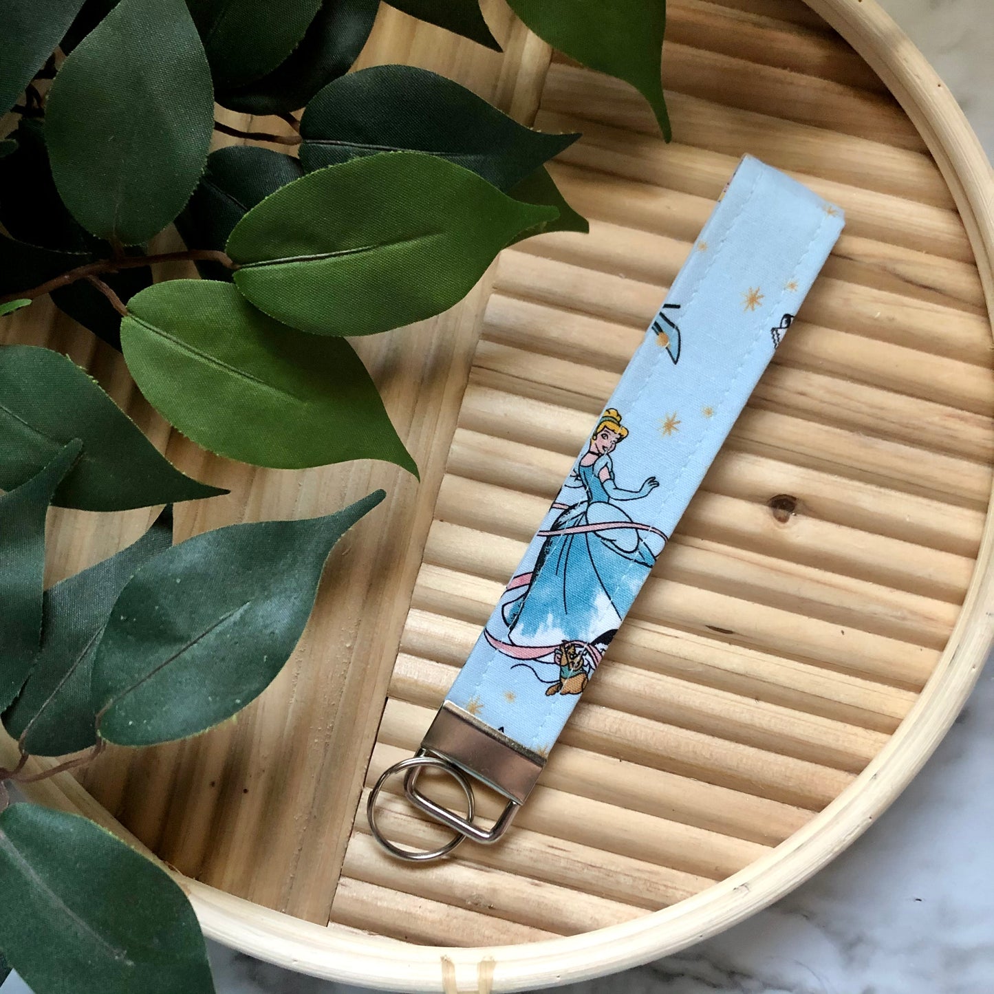 Cinderella Print Fabric Wristlet Keychain, Key Fob