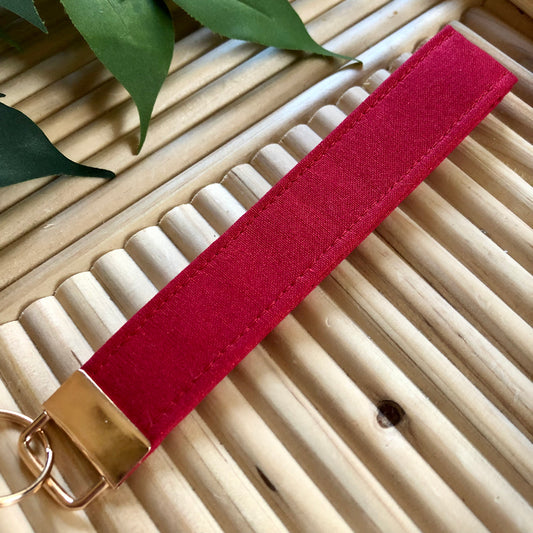 Red Metallic Print Fabric Keychain, Key Fob