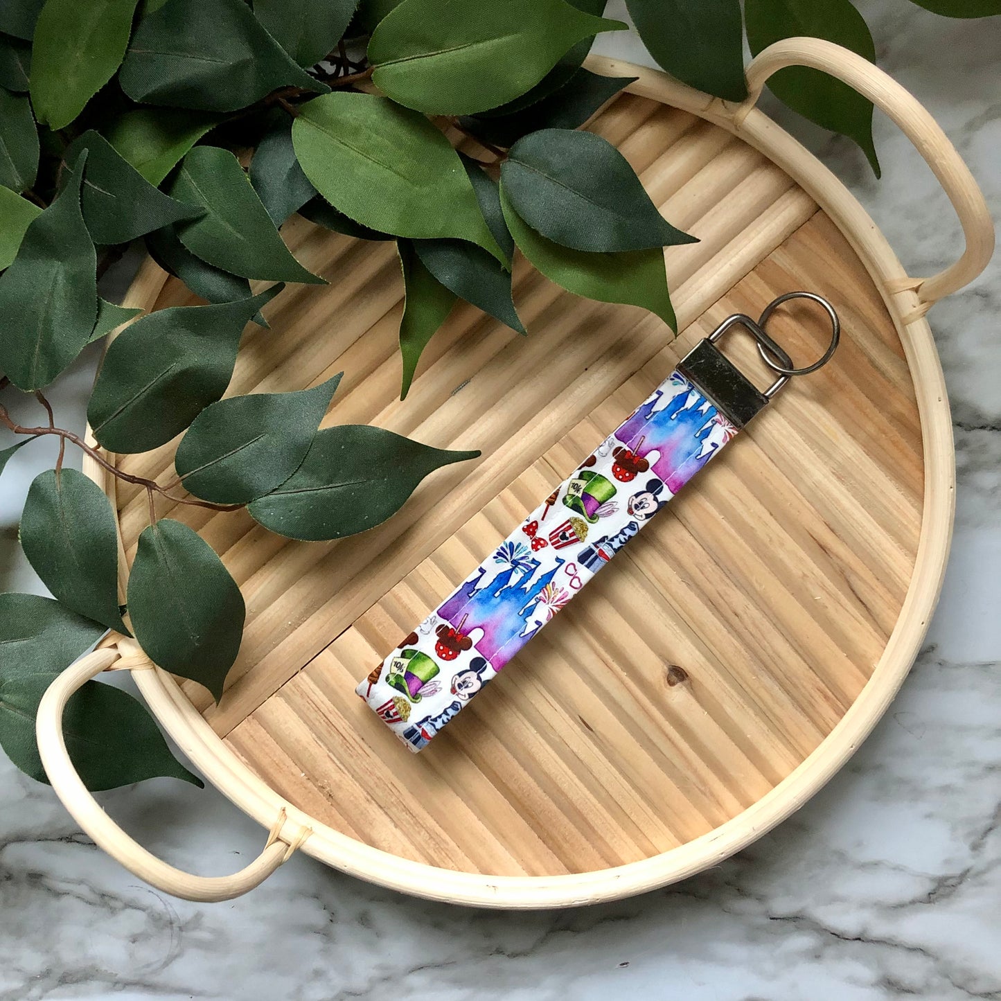 Disney Park Print Fabric Wristlet Keychain, Key Fob