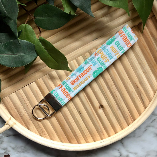 Harry Potter House Names Print Fabric Wristlet Keychain, Key Fob