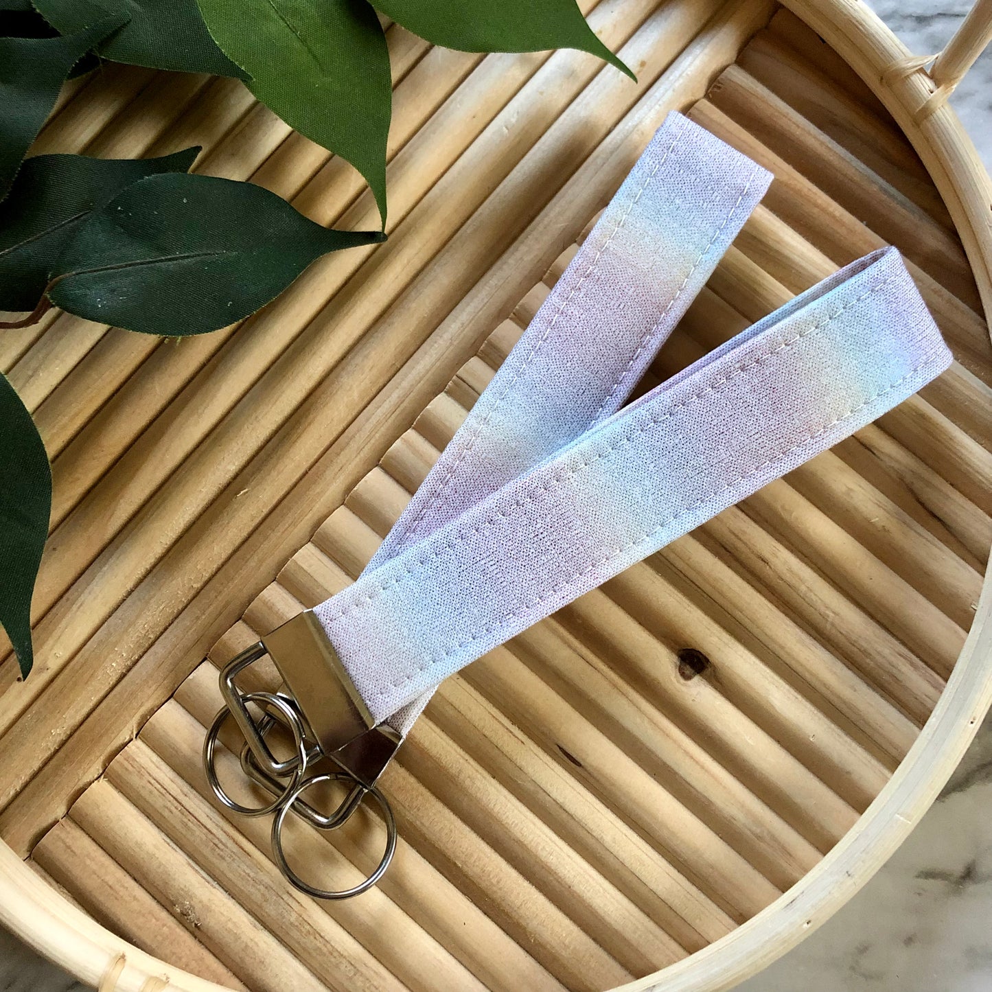 Rainbow Metallic Print Fabric Keychain, Key Fob