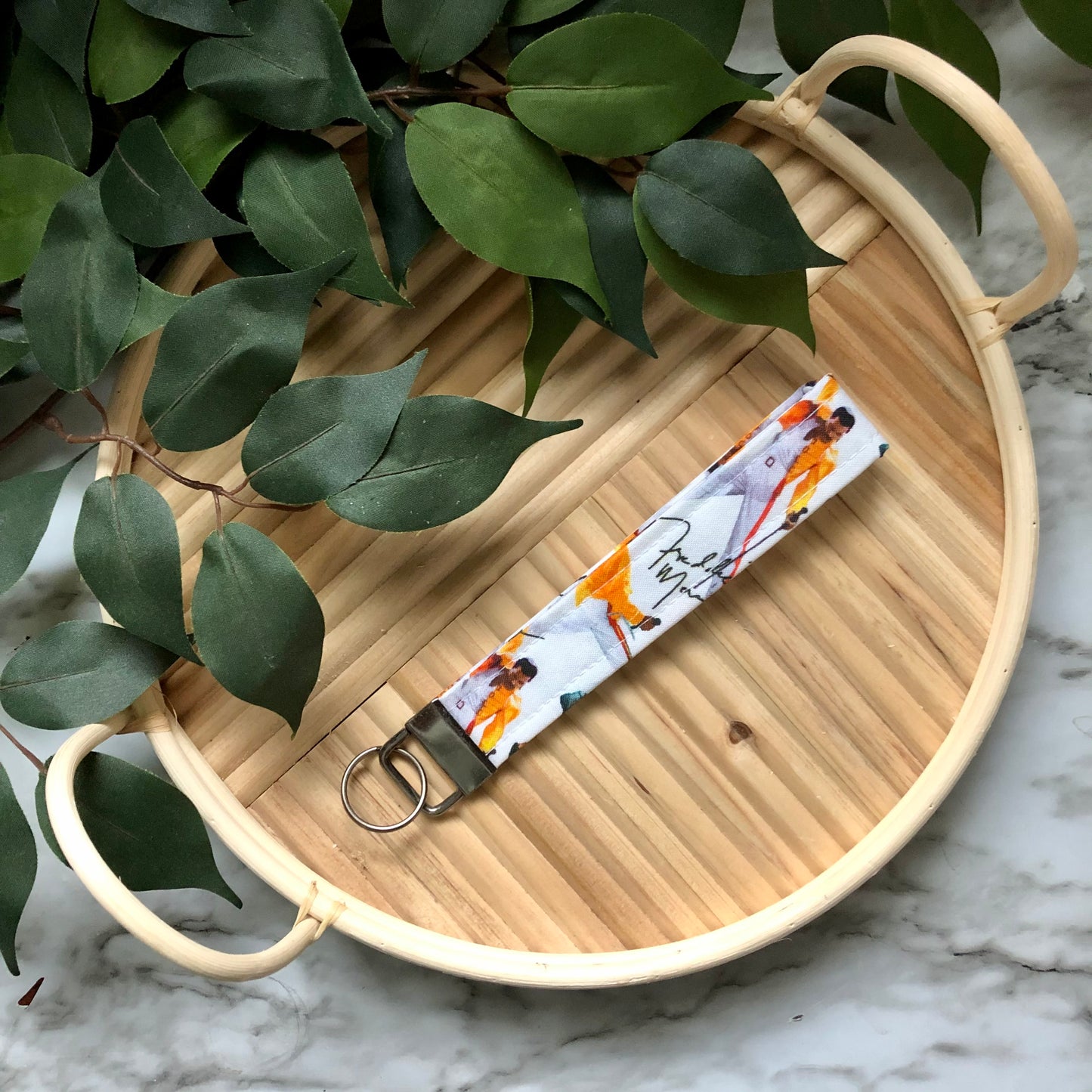 Freddie Mercury Print Fabric Wristlet Keychain, Key Fob