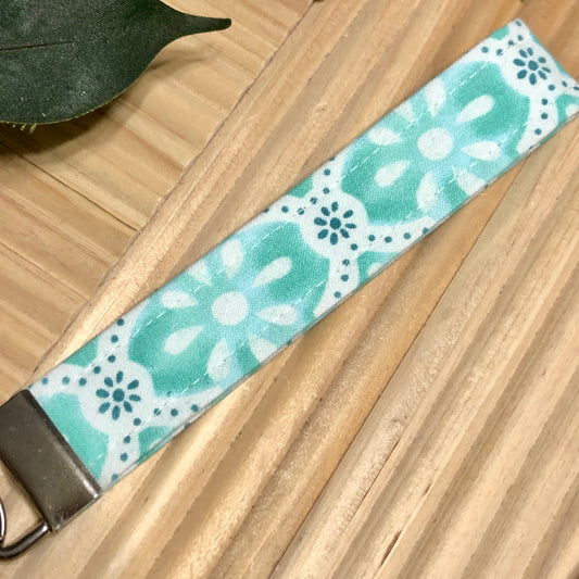 Washy Trellis Print Fabric Wristlet Keychain, Key Fob