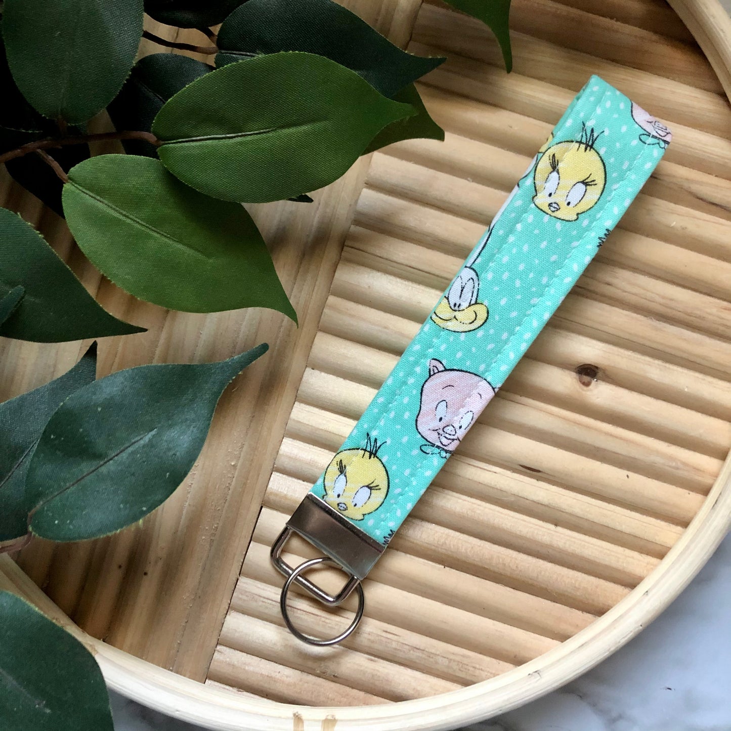 Looney Tunes Print Fabric Wristlet Keychain, Key Fob